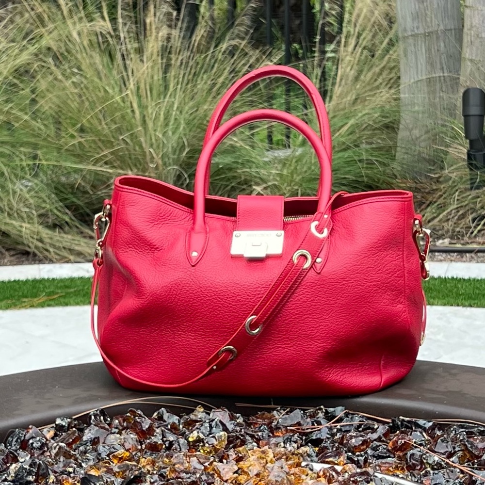 EUC w COA Auth Jimmy Choo Crossbody/Shoulder Bag Red Leather w/Gold Hardware